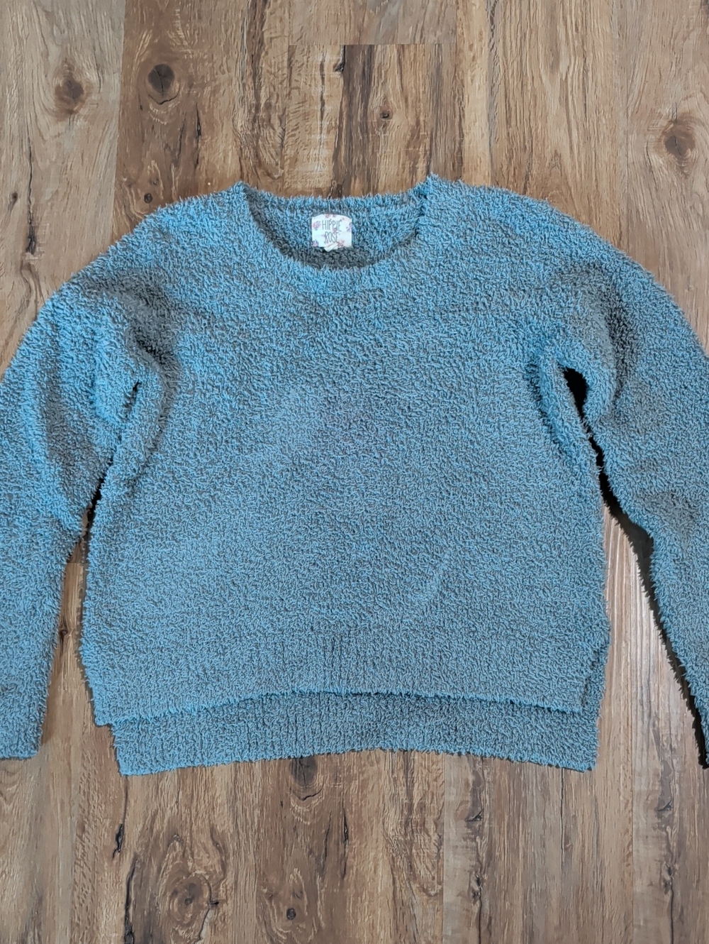Hippie Rose Sky Blue Plush Crewneck Sweater Cropped